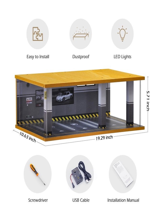 cxiiuui 1/24 Scale Display Case Car Garage Moldel Acrylic Cover Wooden Diecast Car Show Case 3 Parking Spaces Grey - Image 2